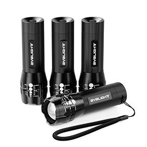 Pack of 4, BYB Adjustable Focus LED Flashlights Torch, Super Bright 150 Lumen Zoomable Torch, 3 Light Modes 